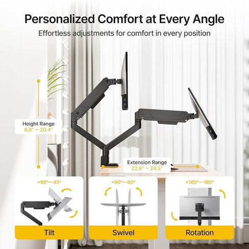 monTEK Dual Monitor Mount Monitor Arms for 2 Monitors for 17 to 35 Inch Curved Screen Holds 35 Lbs Adjustable Heavy Duty Monitor Desk Mount Cable Management, VESA 75/100mm,MA1007BK-D in Saudi Arabia