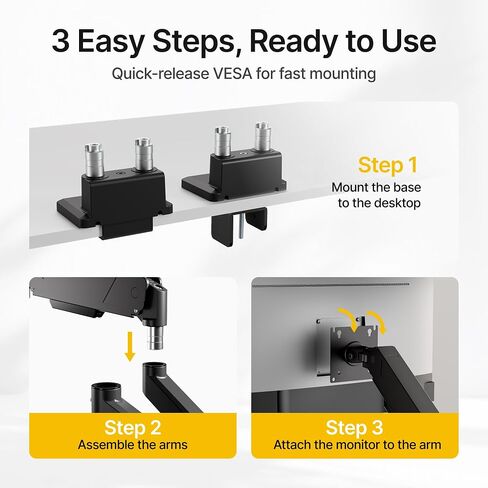 monTEK Dual Monitor Mount Monitor Arms for 2 Monitors for 17 to 35 Inch Curved Screen Holds 35 Lbs Adjustable Heavy Duty Monitor Desk Mount Cable Management, VESA 75/100mm,MA1007BK-D in Saudi Arabia