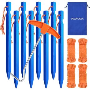 7 Inch Ultralight Aluminum Tent Stakes (8Pcs) – Includes 4X 10ft Guylines, Puller & Storage Bag. Non-Rust Metal Ground Spikes Tent Pegs for Camping. in Saudi Arabia