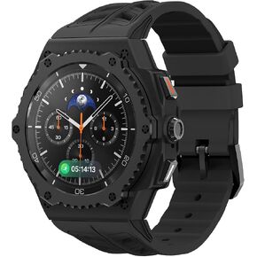 Luxury Aluminum Case with Band for Samsung Galaxy Watch Ultra 2024/2025 47mm, Rugged Military Protective Metal Face Cover with Tactical Strap for Men, Black in Saudi Arabia