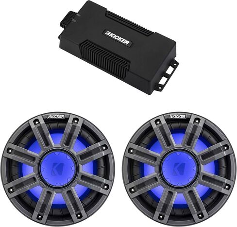 Kicker 48PXA6001 مضخم صوت Powersport Mono مقاوم للطقس و(2) 10 بوصة 4 أوم مضخم صوت بحري ممتاز (شواية فحم) in Saudi Arabia