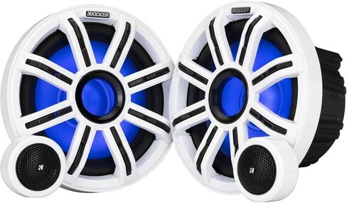 مكونات KICKER Marine 51MSS8 Premium مقاس 8 بوصات وعلبة محملة مقاس 10 بوصات و51MWLE104، وترقية الصوت البحري بتقنية LED in Saudi Arabia