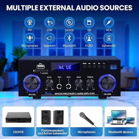 AK-50 Bluetooth5.0 Audio Amplifiers Home Stereo Amp 60WX2 Max.400W Output in Saudi Arabia