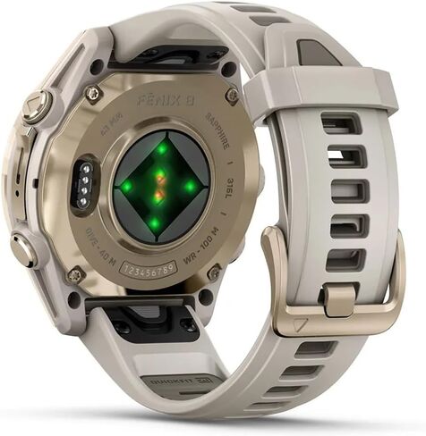 Garmin 010-02903-10 Fenix 8 43 mm, AMOLED, Sapphire, Soft Gold with Fog Gray Sandstone Silicone Band Bundle with 2 YR CPS Enhanced Protection Pack & Round Tempered Glass Screen Protector in Saudi Arabia