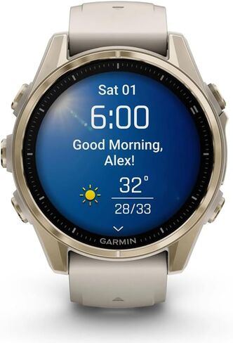 Garmin 010-02903-10 Fenix 8 43 mm, AMOLED, Sapphire, Soft Gold with Fog Gray Sandstone Silicone Band Bundle with 2 YR CPS Enhanced Protection Pack & Round Tempered Glass Screen Protector in Saudi Arabia