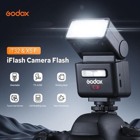 GODOX IT32 TTL Camera Flash with X5F Wireless Flash Trigger for FUJI, 2.4G Wireless Flash HSS 1/8000s, Built-in Receiver & Lithium Battery, 510 Full Power Flashes, LED Modeling Light, Magnetic Hotshoe in Saudi Arabia