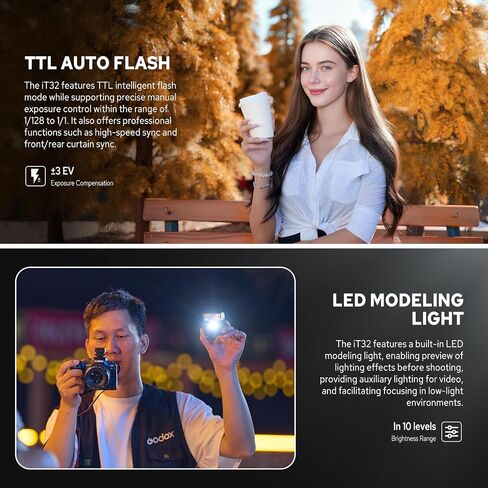 GODOX IT32 TTL Camera Flash with X5F Wireless Flash Trigger for FUJI, 2.4G Wireless Flash HSS 1/8000s, Built-in Receiver & Lithium Battery, 510 Full Power Flashes, LED Modeling Light, Magnetic Hotshoe in Saudi Arabia