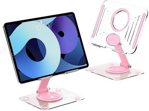 حامل تابلت أكريليك دوّار 360 درجة، حامل أكريليك قابل للطي، حامل تابلت قابل للتعديل، حامل على شكل حرف S يدور 360 درجة، متوافق مع iPad Pro Air Mini والمزيد، حامل iPad S محمول للمكتب، وردي in Saudi Arabia