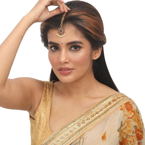 TARINIKA Antique Gold Plated Hari Priya Maangtika with Peacock Design - Indian Maang Tika for Women and Girls Perfect for Ethnic Occasions | Traditional Indian Maang Tikka | 1 Year Warranty* in Saudi Arabia
