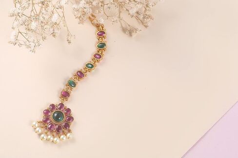 TARINIKA Antique Gold Plated Hari Priya Maangtika with Peacock Design - Indian Maang Tika for Women and Girls Perfect for Ethnic Occasions | Traditional Indian Maang Tikka | 1 Year Warranty* in Saudi Arabia