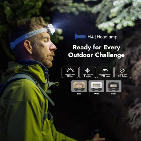 WUBEN H4 LED Headlamp Rechargeable, 800 Lumens Super Bright Head lamp, IP68 Waterproof headlamp with Motion Sensor, Headlight Flashlight 10 Modes with Red Light, for Camping Fishing& Hiking Gear in Saudi Arabia