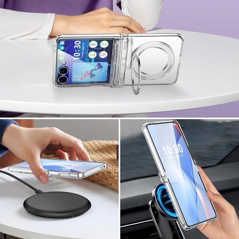 SQMCase Designed for Samsung Galaxy Z Flip 7 Case Magnetic with Hinge Protection& Screen Protector & Kickstand [Compatible with MagSafe],Slim Protective Phone Case Cover for Z Flip 7 - Clear in Saudi Arabia