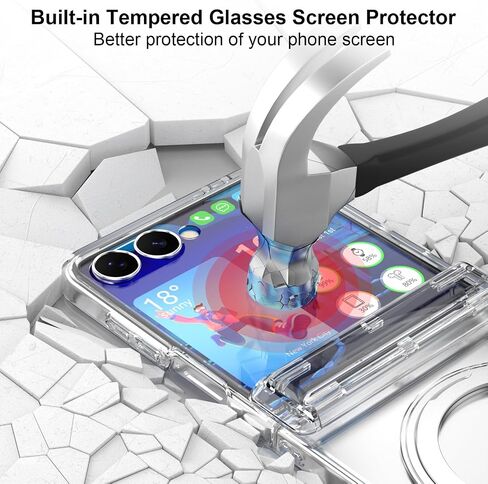 SQMCase Designed for Samsung Galaxy Z Flip 7 Case Magnetic with Hinge Protection& Screen Protector & Kickstand [Compatible with MagSafe],Slim Protective Phone Case Cover for Z Flip 7 - Clear in Saudi Arabia