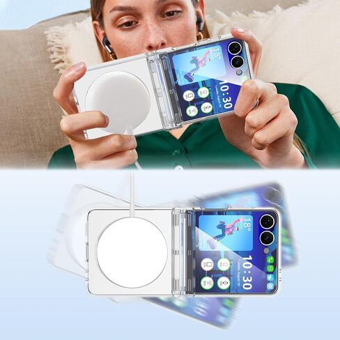 SQMCase Designed for Samsung Galaxy Z Flip 7 Case Magnetic with Hinge Protection& Screen Protector & Kickstand [Compatible with MagSafe],Slim Protective Phone Case Cover for Z Flip 7 - Clear in Saudi Arabia
