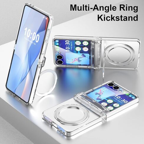 SQMCase Designed for Samsung Galaxy Z Flip 7 Case Magnetic with Hinge Protection& Screen Protector & Kickstand [Compatible with MagSafe],Slim Protective Phone Case Cover for Z Flip 7 - Clear in Saudi Arabia