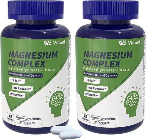 Triple Magnesium Complex - 300mg Magnesium from Malate, Glycinate, and Citrate - Supports Stress Relief & Sleep, Nerves & Metabolism, Muscle Relaxation & Bone Health - 90 Capsules in Saudi Arabia