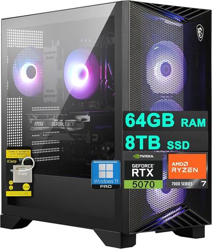 كمبيوتر مكتبي للألعاب msi Aegis Z2 AMD Octa-core Ryzen 7 7700 64GB RAM 4TB SSD GeForce RTX 5070 (DLSS 4) 750W 80+ Gold PSU ARGB Fan Air Cooling Win11Pro w/ICP Hub in Kuwait