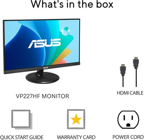 شاشة ASUS مقاس 22 بوصة بدقة 1080 بكسل (VP227HF) - (قابلة للعرض مقاس 21.45 بوصة)، بدقة Full HD، و99% sRGB، بدون إطار، و100 هرتز، ومزامنة متكيفة، و1 مللي ثانية، وHDMI، وإضاءة زرقاء منخفضة، وخالية من الوميض، وقابلة للتركيب على الحائط وفقًا لمعايير VESA، وضما in Saudi Arabia