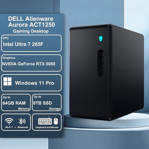 DELL Alienware Aurora ACT1250 Gaming Desktop Intel 20-core Ultra 7 Series 2 265F 64GB DDR5 2TB SSD GeForce RTX 5080 16GB GDDR7 DLSS4 (Up to 1801 TOPS) WiFi7 1000W PSU For Gaming AI PC Win11Pro ICP Hub in Saudi Arabia