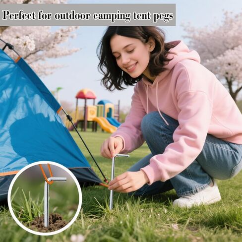 18 Pack 6.5 Inch Metal Tent Stakes Heavy Duty Ground Pegs for Camping, Canopy, Christmas Decorations & Gardening, Outdoor Tent Accessories Camping Essentials in Saudi Arabia