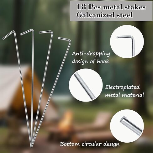 18 Pack 6.5 Inch Metal Tent Stakes Heavy Duty Ground Pegs for Camping, Canopy, Christmas Decorations & Gardening, Outdoor Tent Accessories Camping Essentials in Saudi Arabia