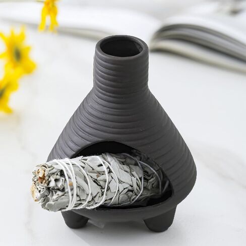 Ceramic Palo Santo Holder Burner, Handmade Incense Burner, Cone Ash Catcher Smudge Bowl for Meditation Yoga Home Decor Incense Holder, Black in Saudi Arabia