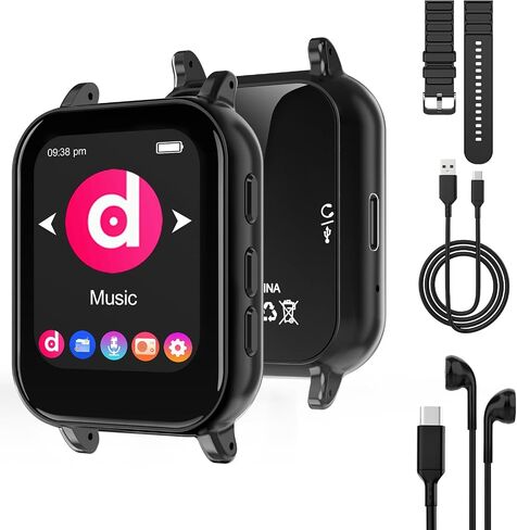 مشغل MP3 مزود بتقنية Bluetooth 5.0، ومشغل موسيقى بشاشة تعمل باللمس سعة 32 جيجابايت مع حزام قابل للفصل، ومكبر صوت مدمج، وسماعات أذن سلكية، وشاشة IPS مقاس 1.69 بوصة، ومشغل MP3 رياضي محمول للجري، وصالة الألعاب الرياضية، والأطفال والكبار in Saudi Arabia
