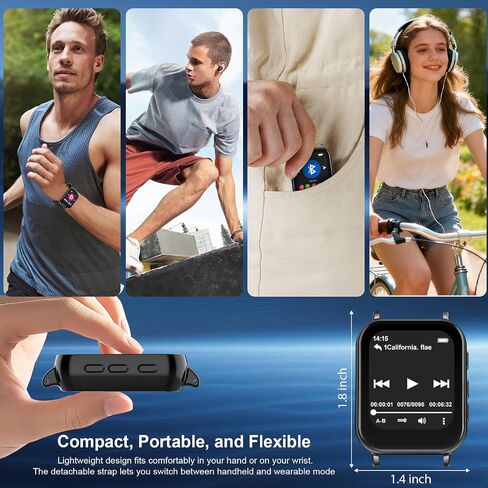 مشغل MP3 مزود بتقنية Bluetooth 5.0، ومشغل موسيقى بشاشة تعمل باللمس سعة 32 جيجابايت مع حزام قابل للفصل، ومكبر صوت مدمج، وسماعات أذن سلكية، وشاشة IPS مقاس 1.69 بوصة، ومشغل MP3 رياضي محمول للجري، وصالة الألعاب الرياضية، والأطفال والكبار in Saudi Arabia