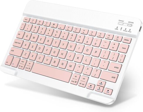 Emetok لوحة مفاتيح لاسلكية لأجهزة iPad/iOS/Android/Windows، لوحة مفاتيح بلوتوث صغيرة، تصميم محمول نحيف للغاية، استجابة أسرع قابلة لإعادة الشحن/كتابة مريحة، وردي in Kuwait