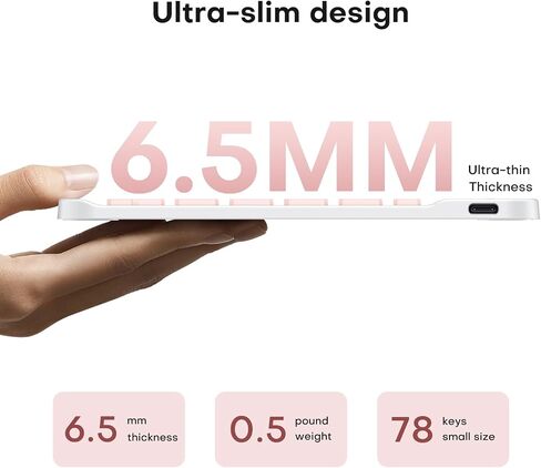 Emetok لوحة مفاتيح لاسلكية لأجهزة iPad/iOS/Android/Windows، لوحة مفاتيح بلوتوث صغيرة، تصميم محمول نحيف للغاية، استجابة أسرع قابلة لإعادة الشحن/كتابة مريحة، وردي in Kuwait