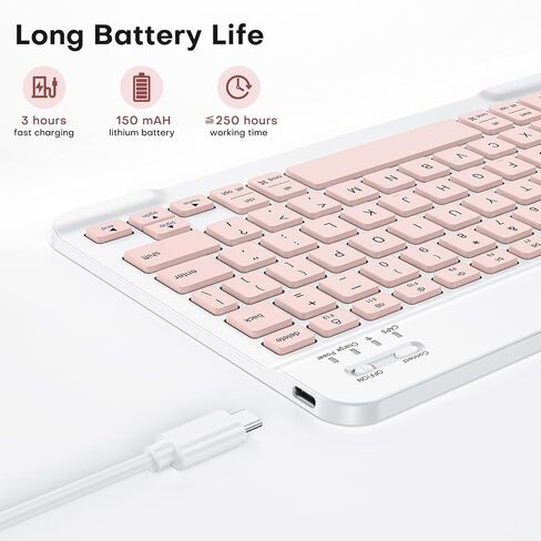Emetok لوحة مفاتيح لاسلكية لأجهزة iPad/iOS/Android/Windows، لوحة مفاتيح بلوتوث صغيرة، تصميم محمول نحيف للغاية، استجابة أسرع قابلة لإعادة الشحن/كتابة مريحة، وردي in Kuwait