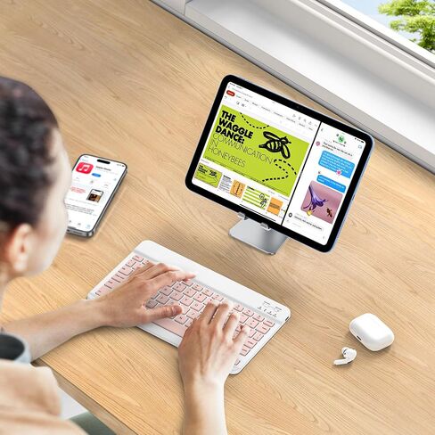 Emetok لوحة مفاتيح لاسلكية لأجهزة iPad/iOS/Android/Windows، لوحة مفاتيح بلوتوث صغيرة، تصميم محمول نحيف للغاية، استجابة أسرع قابلة لإعادة الشحن/كتابة مريحة، وردي in Kuwait