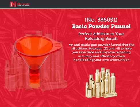 Hornady Basic Powder Funnel, 586051 - Anti-Static Funnel Fits All Calibers Between .22 -.45 - Avoid Messy Powder Spills Featuring a Tapered Mouth, Squared Rim Design, and Double-Stepped Abutment Neck in Saudi Arabia