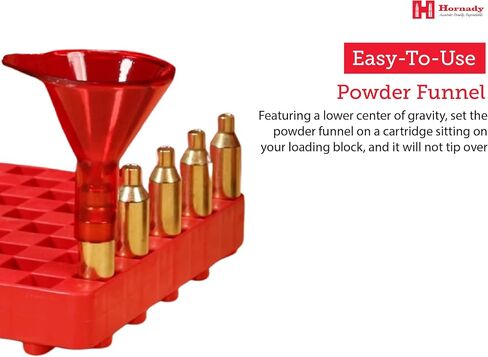 Hornady Basic Powder Funnel, 586051 - Anti-Static Funnel Fits All Calibers Between .22 -.45 - Avoid Messy Powder Spills Featuring a Tapered Mouth, Squared Rim Design, and Double-Stepped Abutment Neck in Saudi Arabia