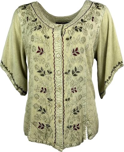Agan Traders 2025 Summer Medieval Vintage Short Sleeve Embroidered Blouses - Button Down Comfy Summer Tops for Women in Saudi Arabia