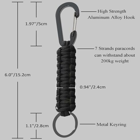 Paracord Keychain with Carabiner, Portable Military Braided Carabiner Key Chain Clip with Strap for Outdoors/Keys/Men/Women in Saudi Arabia