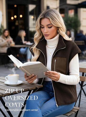 Dokotoo Womens Fleece Jacket Vest Sleeveless Fuzzy Sherpa Jackets Zip Up Oversized Casual Coats Fall Winter Womens Tops 2025 in Saudi Arabia