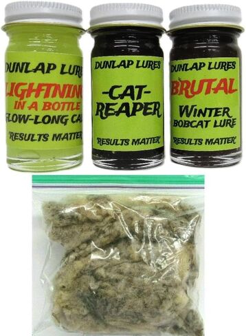 Generic Dunlap Lures Bobcat Lure Kit 3 قطع 1 أوقية الجرار البرق في زجاجة الشتاء الوحشي البوبكات القط ريبر K-23 in Saudi Arabia