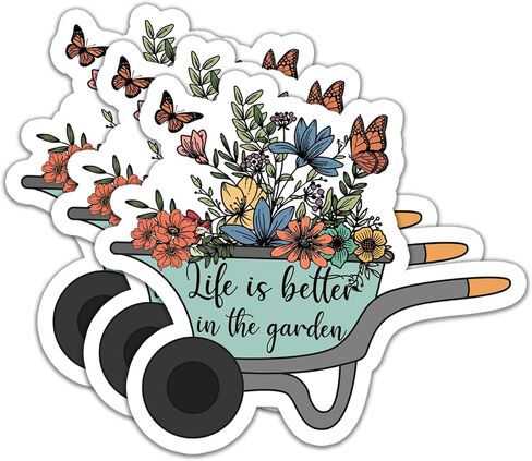 (3Pcs) Life is Better in The Garden Stickers Motivational Quotes Stickers Decal Waterproof Vinyl Stickers Adult for Laptop Kindle Car Tumbler Water Bottle Mug Phone Notebook Helmet Size 3"x2.7" in Saudi Arabia