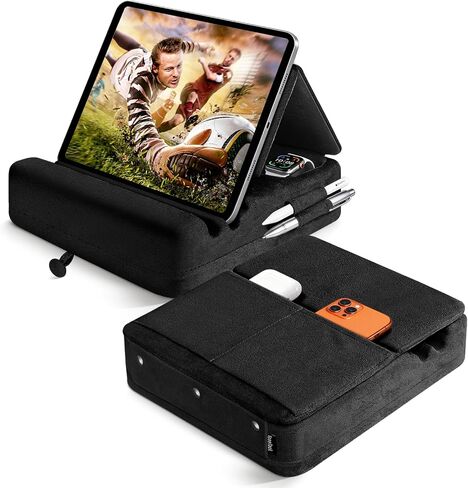 Tablet Pillow Stand with Storage, Foldable iPad Holder for Lep, Bed, Sofa, and Desk - Soft Pad Dock with Pocket and Stylus Mount Compatible with 4-13" iPad Pro/Air/Mini, Galaxy Tab, Kindle, eReader in Saudi Arabia