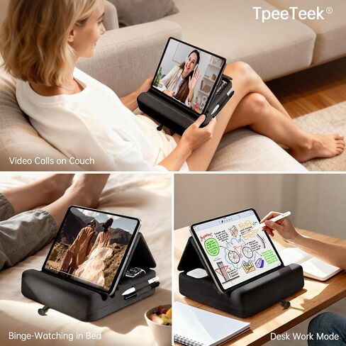 Tablet Pillow Stand with Storage, Foldable iPad Holder for Lep, Bed, Sofa, and Desk - Soft Pad Dock with Pocket and Stylus Mount Compatible with 4-13" iPad Pro/Air/Mini, Galaxy Tab, Kindle, eReader in Saudi Arabia
