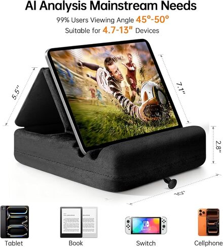 Tablet Pillow Stand with Storage, Foldable iPad Holder for Lep, Bed, Sofa, and Desk - Soft Pad Dock with Pocket and Stylus Mount Compatible with 4-13" iPad Pro/Air/Mini, Galaxy Tab, Kindle, eReader in Saudi Arabia