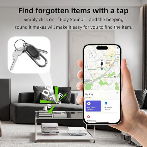 سلسلة مفاتيح Air Tracker - عبوتان، علامة بلوتوث تعمل مع Apple Find My APP (iOS فقط، وليس لنظام Android)، محدد موقع المفاتيح مع الصوت، محدد موقع العناصر للمفاتيح والأمتعة وحقائب الظهر وحقائب السفر (أسود) in Kuwait