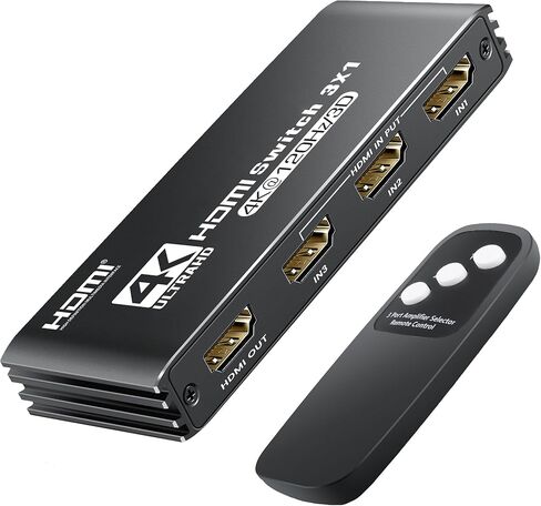 محول HDMI 3 في 1 من NEWCARE 4K@120 هرتز، مقسم HDMI 2.1 مع تبديل تلقائي عن بعد، محول HDMI يدعم HDR10+ Dolby 3D VRR ALLM، متوافق مع جهاز عرض أجهزة الكمبيوتر المحمول PS5/4 Xbox in Kuwait