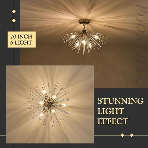 32in Gold Sputnik Chandelier Solid Metal Starburst Chandelier Light Fixture 9-Light Mid-Century Modern Satellite Light Fixture for Living Room Dining Room Foyer Study Room Bathroom,E12 in Saudi Arabia