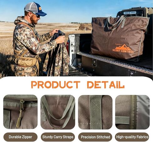 حقيبة التحكم في الرائحة - حقيبة أكبر مقاومة للرائحة مقاس 33 × 25 بوصة، أكياس قفل برائحة السفر سميكة مقاومة للماء بثلاث طبقات لملابس الصيد وإكسسوارات الصيد (أوراق الشجر المموهة) in Kuwait