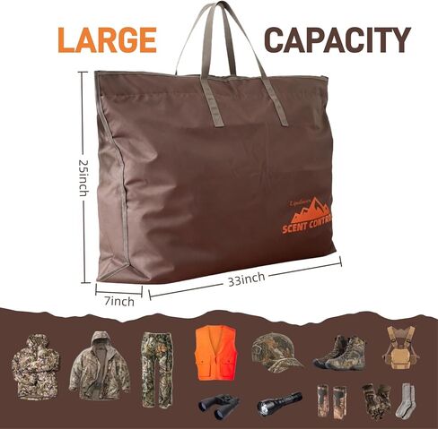حقيبة التحكم في الرائحة - حقيبة أكبر مقاومة للرائحة مقاس 33 × 25 بوصة، أكياس قفل برائحة السفر سميكة مقاومة للماء بثلاث طبقات لملابس الصيد وإكسسوارات الصيد (أوراق الشجر المموهة) in Kuwait