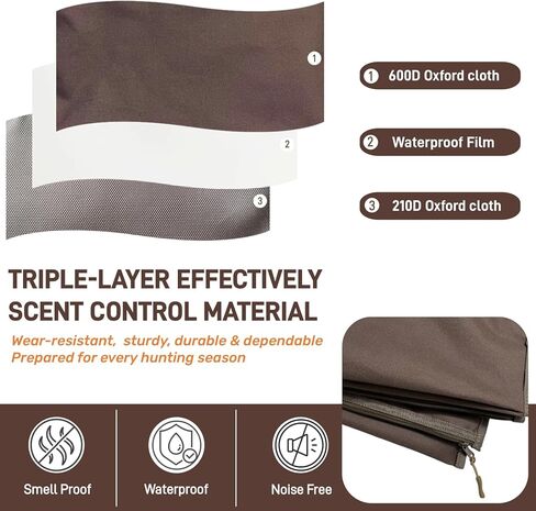 حقيبة التحكم في الرائحة - حقيبة أكبر مقاومة للرائحة مقاس 33 × 25 بوصة، أكياس قفل برائحة السفر سميكة مقاومة للماء بثلاث طبقات لملابس الصيد وإكسسوارات الصيد (أوراق الشجر المموهة) in Kuwait