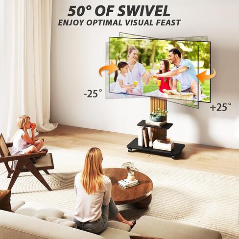 حامل تلفزيون متدحرج عالي التحمل من TVON لأجهزة تلفزيون كبيرة مقاس 55-90 بوصة يصل وزنها إلى 150 رطلاً، وعربة تلفزيون متنقلة مع حامل قابل للتعديل ورف تخزين كبير، حامل تلفزيون طويل مع قاعدة خشبية، أسود وجوز in Kuwait