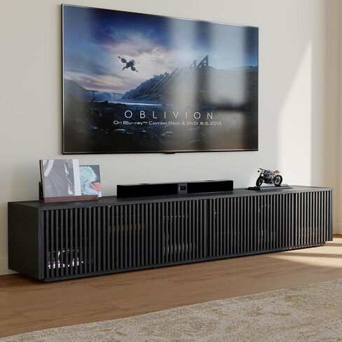 POVISON Full Assembled Mid Century Modern TV Stand, 95'' Wood Slatted TV Media Console for 85+ inch TV, Entertainment Center with Storage for Living Room Bedroom in Saudi Arabia
